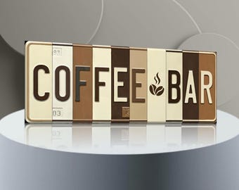 Coffee Bar Sign - Metal Coffee Station Decor, Vintage License Plate Kitchen Wall Art, Farmhouse Cafe Sign, Coffee Lover Gift 16x6