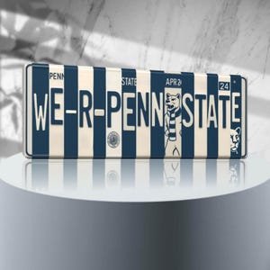 We are Penn State License Plate Sign – Penn State Nittany Lions Metal Wall Art | PSU Nittany Navy & White Dorm, Fan Game Day Decor (16×6)