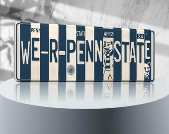 We are Penn State License Plate Sign – Penn State Nittany Lions Metal Wall Art | PSU Nittany Navy & White Dorm, Fan Game Day Decor (16×6)