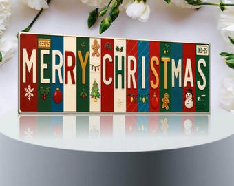 Merry Christmas Metal Sign – Holiday Decor, 16x6 License Plate Style Wall Art, Printed Aluminum with Pre-Drilled Holes, Farmhouse Christmas