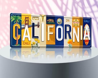 California License Plate Art Collage | Vintage-Style Metal Wall Sign, Beach House Decor, Golden State Gift for Him or Her