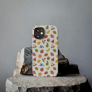 Fruits Slim Phone Case, Tropical Fruit Design, Protective Smartphone Cover, Apple Orange Lemon, Gift for Fruit Lovers, Cute Phone Accessory