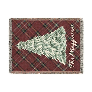 カスタマイズ可能な家族の姓のクリスマス織りブランケット | ホリデーネームスロー