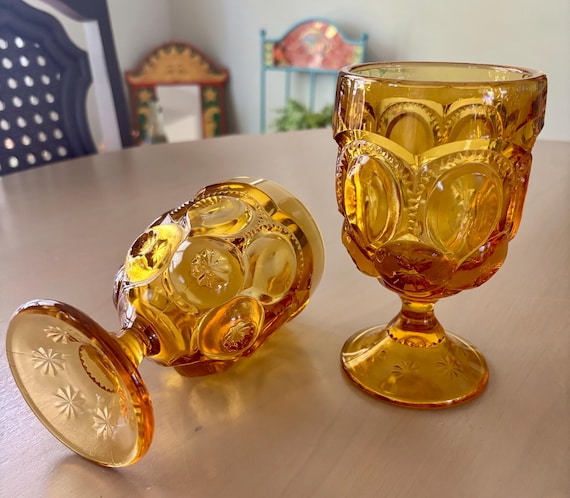 アンティークグラス Moon and Stars Goblets Vintage L.E. Smith Amber Moon and Stars Goblets Set of Two - Etsy