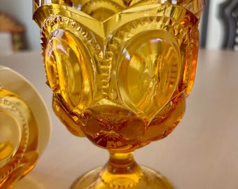 Vintage L.E. Smith Amber Moon and Stars Goblets Set of Two - Etsy