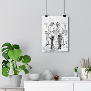 Les Amies au Balcon - Stampa d&#39;arte Giclée - disegno a inchiostro vintage ispirato a Parigi