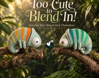 Chameleon Crochet Pattern PDF, Amigurumi Reptile Lizard Toy, Digital Download, Nursery Baby Shower Gift