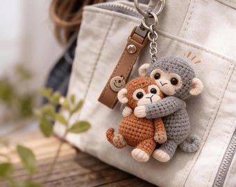 Hugging Monkeys Punch Monkey Inspired Crochet Pattern PDF, Amigurumi Keychain Car Mirror Charm Mother's Gift