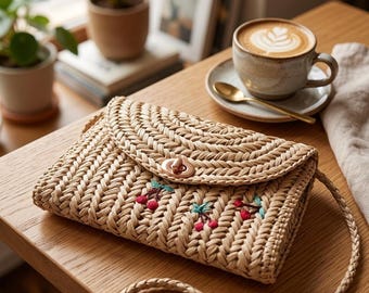 Patrón de ganchillo de rafia en PDF, tutorial para bolso de mano tejido estilo boho, patrón para bolso cruzado, bolso hecho a mano DIY