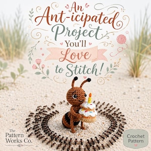 Ant Bag Charm Crochet Pattern PDF, Birthday Cake Amigurumi Keychain, Micro Insect Gift