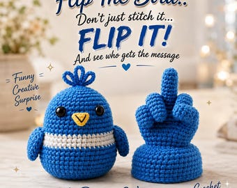 Reversible Amigurumi Crochet Pattern, Flip the Bird Middle Finger, Adult Humor Gag Gift, PDF Download