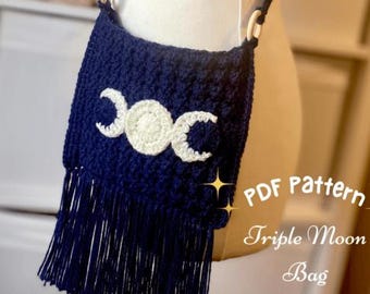 Patrón de bolso de crochet Triple Moon: bolso bohemio místico hecho a mano o accesorio de bruja (patrón en PDF)