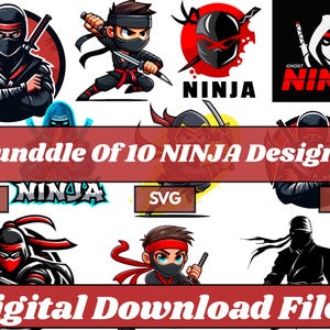 Paquete Ninja Kidz SVG PNG / Diseños ninja divertidos en capas para niños / Imágenes prediseñadas de camisetas / Archivos de corte Cricut / Descarga digital.