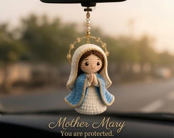 Mother Mary Crochet Pattern PDF, Catholic Amigurumi Virgin Mary Doll, Christian Car Charm, Religious Rearview Mirror Hanging Gift