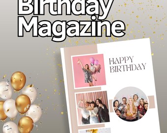 Plantilla editable de revista de cumpleaños / Regalo con foto personalizado (diseño Canva)