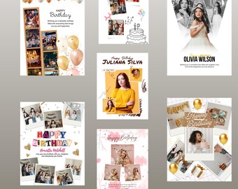 Plantilla de revista de cumpleaños personalizada/Recuerdo fotográfico (editable en Canva, descarga digital)