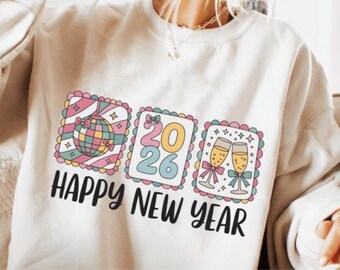 Feliz Año Nuevo 2026 PNG - Diseño de sublimación de camiseta festiva (Descarga digital)