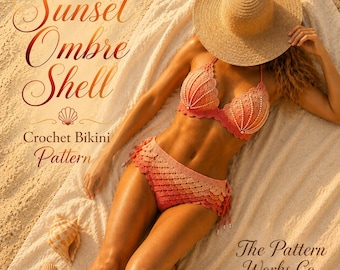 Crochet Bikini Pattern PDF, Shell Halter Top, High Waisted Swimsuit, Written Pattern Instant Download