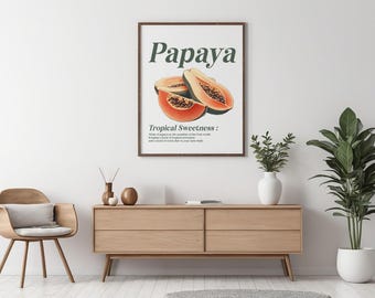 Impresión de arte mural de papaya / Descarga digital de frutas tropicales / Arte imprimible para decoración de cocina