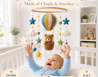Crochet Baby Mobile Pattern Teddy Bear Hot Air Balloon Amigurumi PDF Nursery Gift Bundle