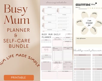 Beschäftigte Mama Planer Bündel | Tages- und Wöchentlicher Organizer, Mahlzeiten-, Budget- und Self-Care Printables | A4 & US Letter PDF | Sofort Download