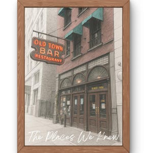 Old Town Bar in NYC Custom drawing, storefront drawing, commercial building drawing, restaurant drawing, bar drawing