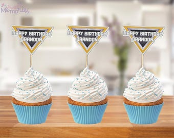 Pack de 12 adornos para cupcake personalizado con nombre, adornos para pasteles, Monster Truck y Monster Jam, Adornos para cumpleaños