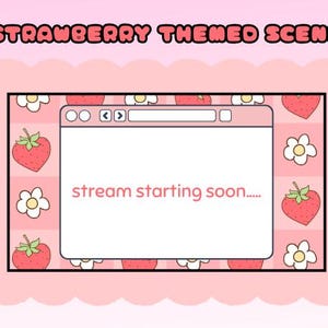 Cute Strawberry Themed Twitch Overlay Pack Animated | Cute Pastel Stream Assets for VTubers & Streamers | Twitch Scenes | Stream Scenes