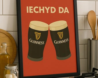 Welsh Guinness-print: Iechyd Da Bar Decor (digitale A4-download)
