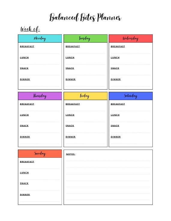 Meal Planner PDF | Printable Weekly Menu & Grocery List | Digital Download Kitchen Organizer