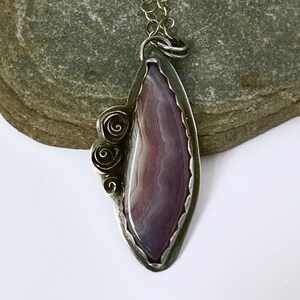 Lavender Aztec Agate and Sterling Necklace with Roses Lavender Fields image 2