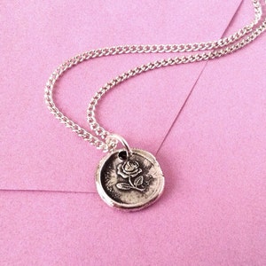 Wax Seal Necklace, English Rose, Fine and Sterling Silver, English Vintage