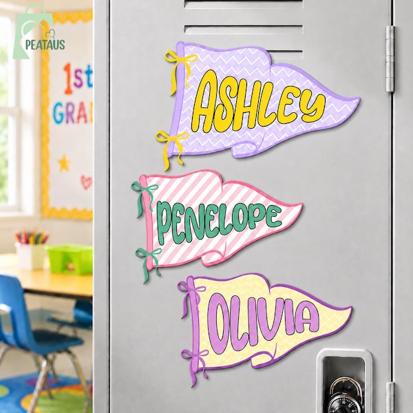 Coquette Bow Locker Magnet, Personalized Pennant Flag Name Gift for Girls, Preppy School Locker Decor, Back to School Gift, Gift for Kids