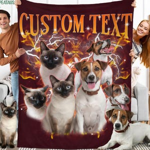 Custom Vintage Bootleg Pet Blanket, Pet Photo Blanket,Photo Gifts 90s Graphic, Bootleg Rap Dog Blanket, Dog Portrait Blanket,Pet Lovers Gift