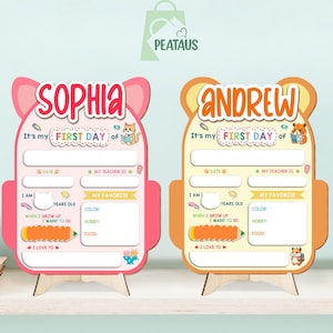 First & Last Day School Sign, Back to School Sign, Preschool,Kindergarten 1st Day of School Sign,Name 1st Day Wooden School Photo Prop Board