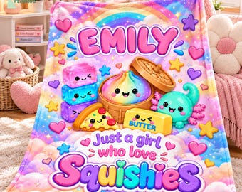 Personalized Squishy Blanket,Glitter Dumpling Blanket,Custom Squishy Name Blanket for Girl,Throw Birthday Gift for Girls,Kids Christmas Gift
