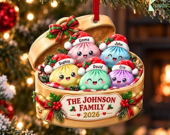 Personalized Glitter Dumpling 3D Ornament, Family Name Squishy Christmas Ornament,New Family Ornament,Squishy Hunting Keepsake,Gift for Kids