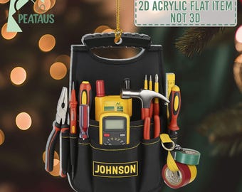 Custom Electrician Tool Bag Christmas 2D Ornament, Electrician Flat Ornament, Gift For Electrician Lovers, Gift for Dad, Electrician Gifts