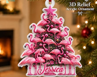 Flamingo Christmas 3D Relief Acrylic Ornament, Flamingo Ornament, Pink Flamingo Ornament, Tropical Christmas Tree Decor, Flamingo Lover Gift
