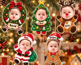 Custom Kids Photo Christmas Ornament, Personalized Face Baby Ornament, Grandkid Ornament,Cute Christmas Gift for Kids,Christmas Stocking Tag