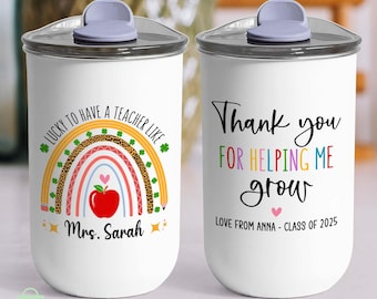 Thank You For Helping Me Grow Teacher Gift Tumblers,Custom Stainless Steel Mug,Travel Cup,Thank You Gift,Back To School,Teacher Appreciation