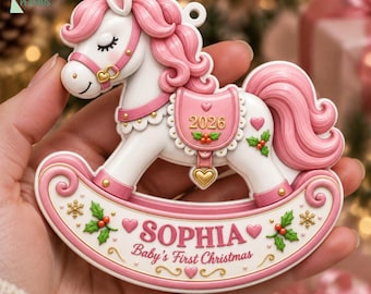 Personalized Baby First Christmas 3D Ornament, Rocking Horse Hoop Ornament, New Baby Gift, Christmas Gift for New Baby,Newborn Keepsake Gift