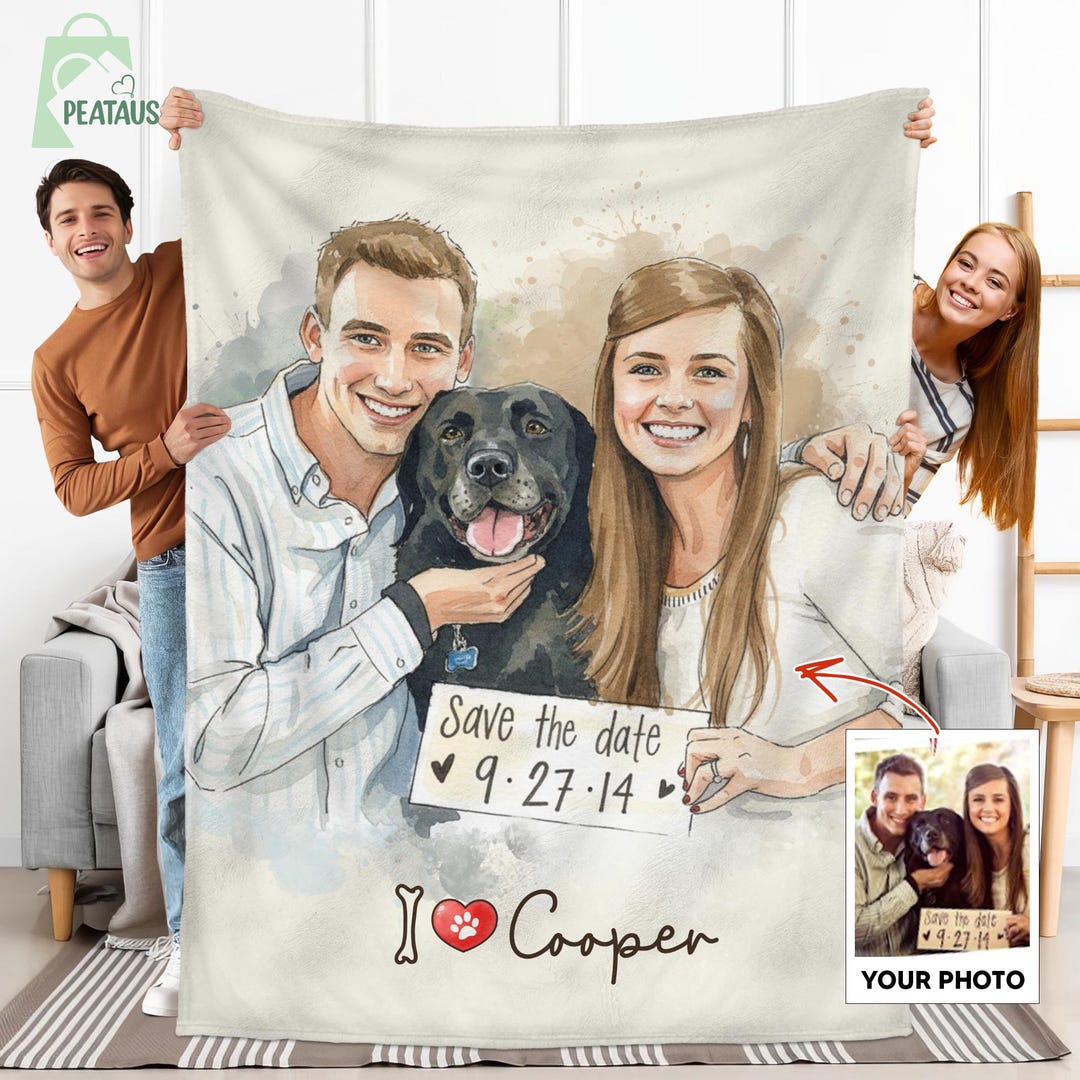Custom Watercolor Pet Photo Blanket, Pets Portrait Blanket Gift for Cat ...