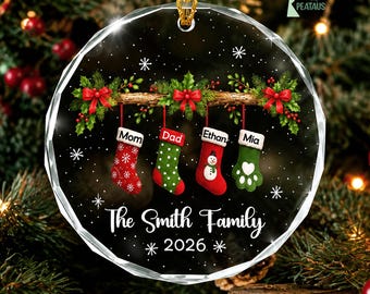 Personalized Family Ornament with Names, Family Stocking Christmas Ornament, Family Keepsake Gift, New Family with Pet Gift, Gift for Family