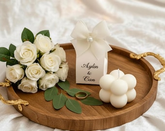 Personalized Wedding Favor, Bubble Candle, Linen Ribbon Gift Box
