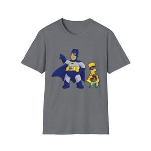 Funny Cartoon Character Mashup Unisex Softstyle T-Shirt, Homer Simpson, Bart Simpson, Batman, Robin, Comic Book Fans, TV Show Lovers, Pop