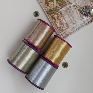 Buy Fine Gold Metallic Thread for Embroidery, Rosegold metallic thread, Silver Metallic thread, Goldwork Thread, XL Size Spool