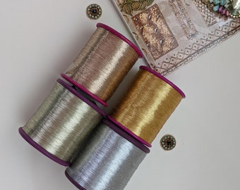 Buy Fine Gold Metallic Thread for Embroidery, Rosegold metallic thread, Silver Metallic thread, Goldwork Thread, XL Size Spool