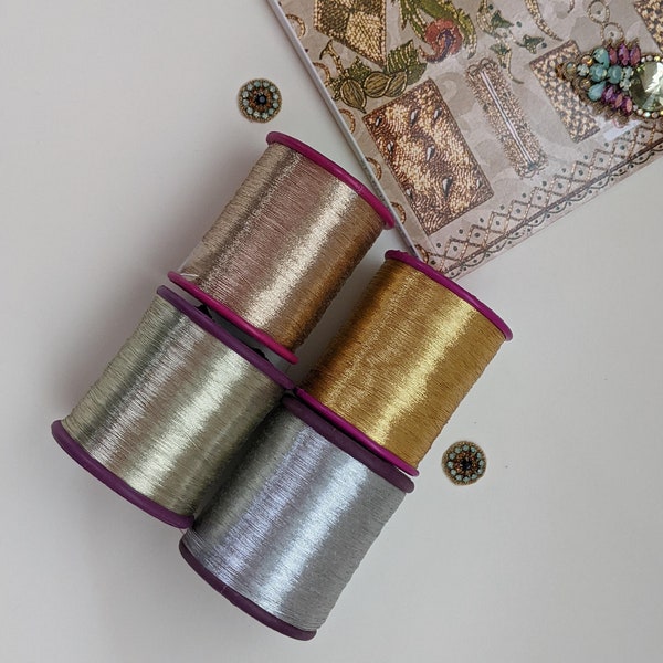 Buy Fine Gold Metallic Thread for Embroidery, Rosegold metallic thread, Silver Metallic thread, Goldwork Thread, XL Size Spool