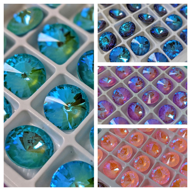 Juicy Color 12mm Rivoli Rhinestone Crystals 12mm, 1122 Delite Rivoli ,Burgundy delite, blue 12mm, pink 12mm image 5